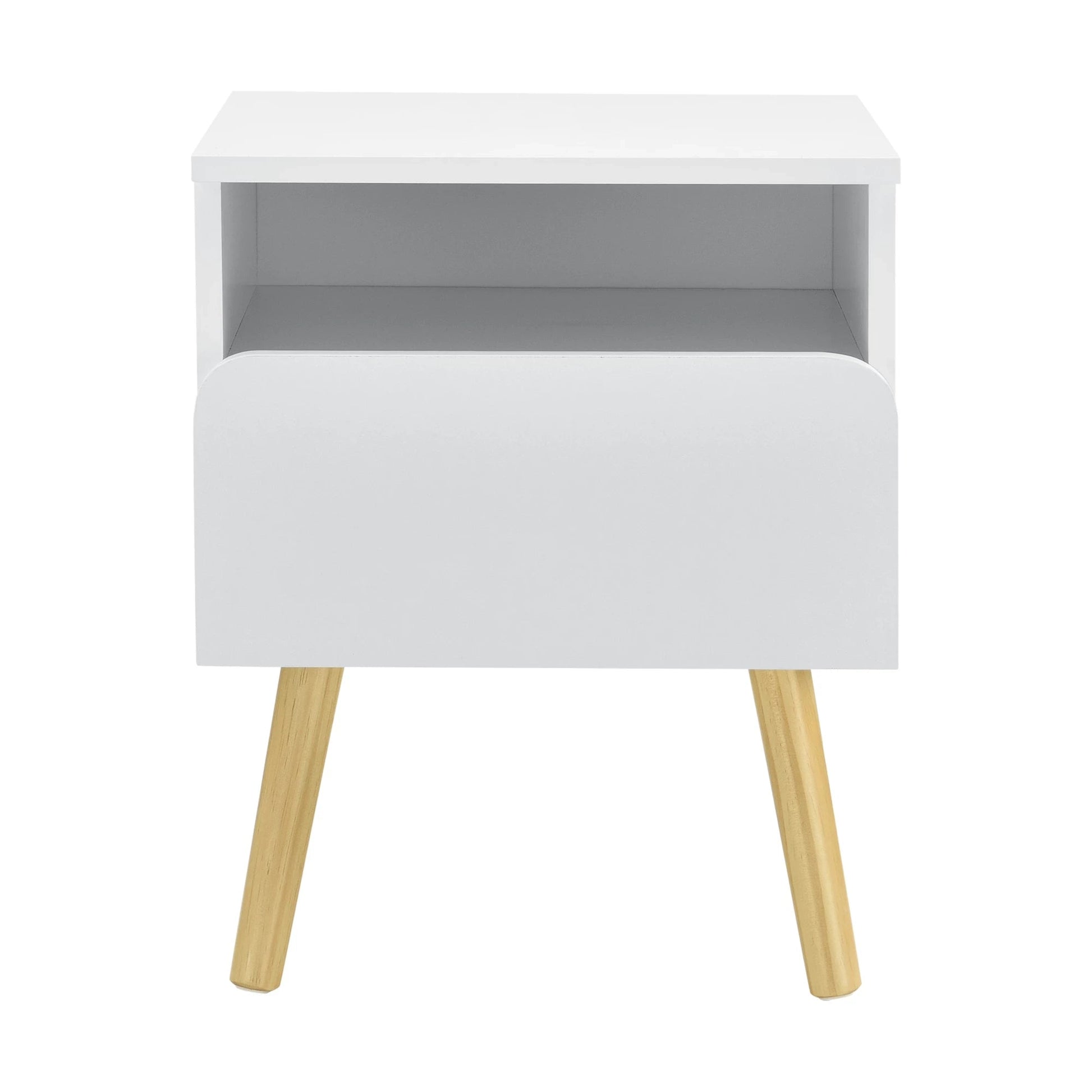 In And OutdoorMatch Nachtkastje Sallie - Met Lade - 50x40x34 cm - Wit en Hout - Spaanplaat en Grenen - Modern Design Kast