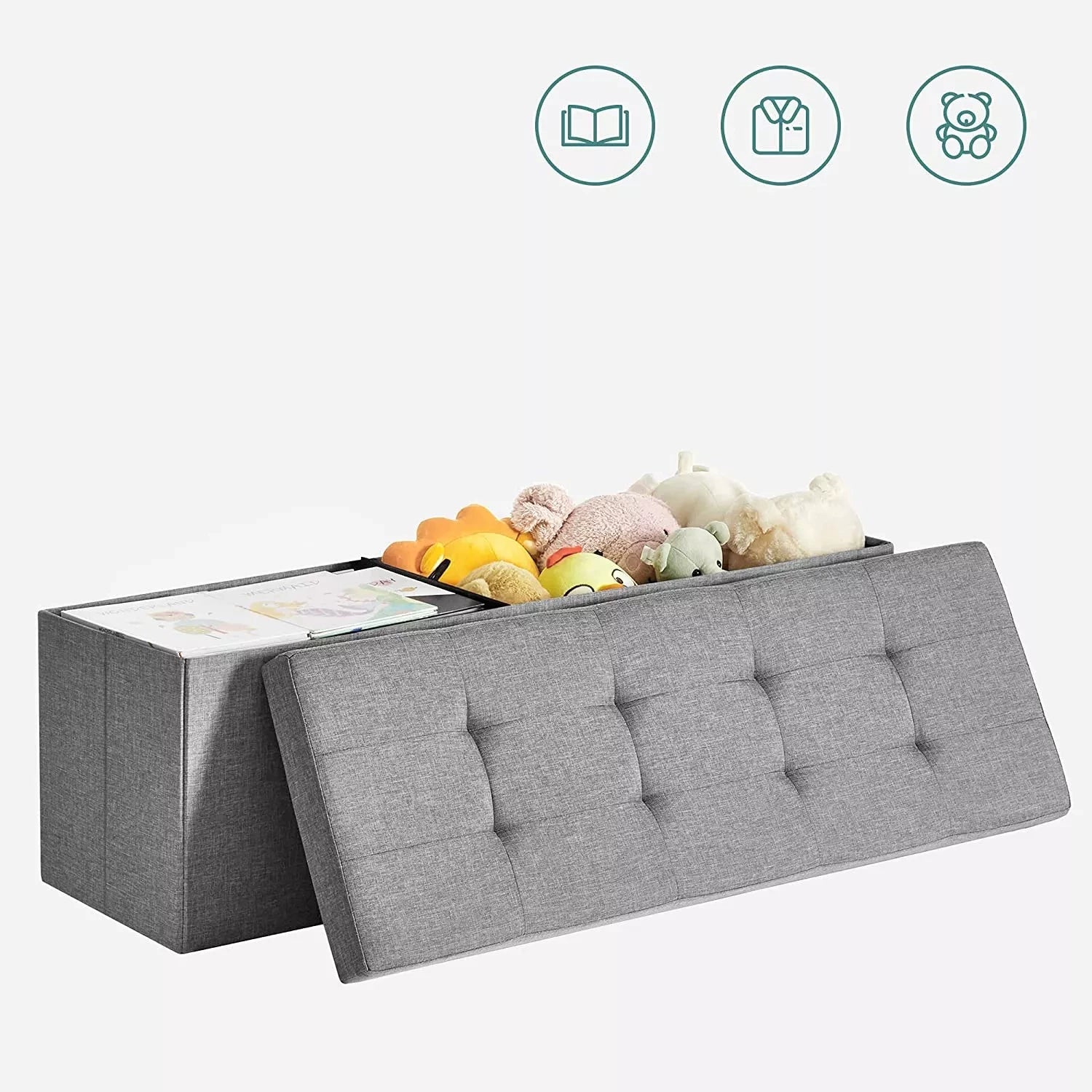 In And OutdoorMatch Opbergbank modern Marcos - Bank met opbergruimte - Met deksel - Bedbox - Lichtgrijs - 38x110x38cm Opslagruimte