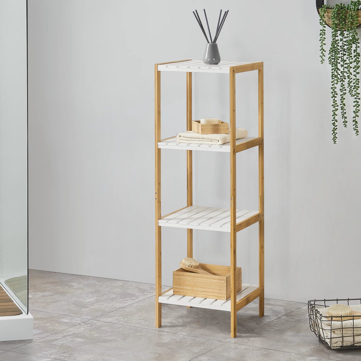 In And OutdoorMatch Opbergrek Buford - Staand rek - Met 4 Planken - Bamboe - Minimalistisch design storage rack