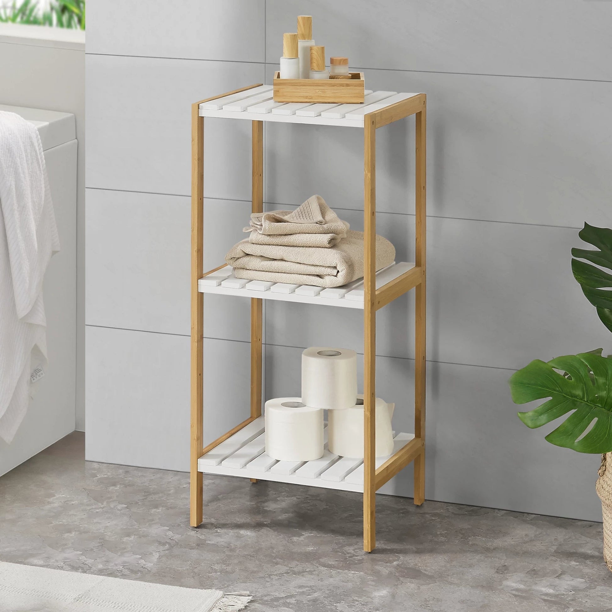 In And OutdoorMatch Opbergrek Margaret - Staand rek - Met 3 Planken - Bamboe - Minimalistisch design storage rack