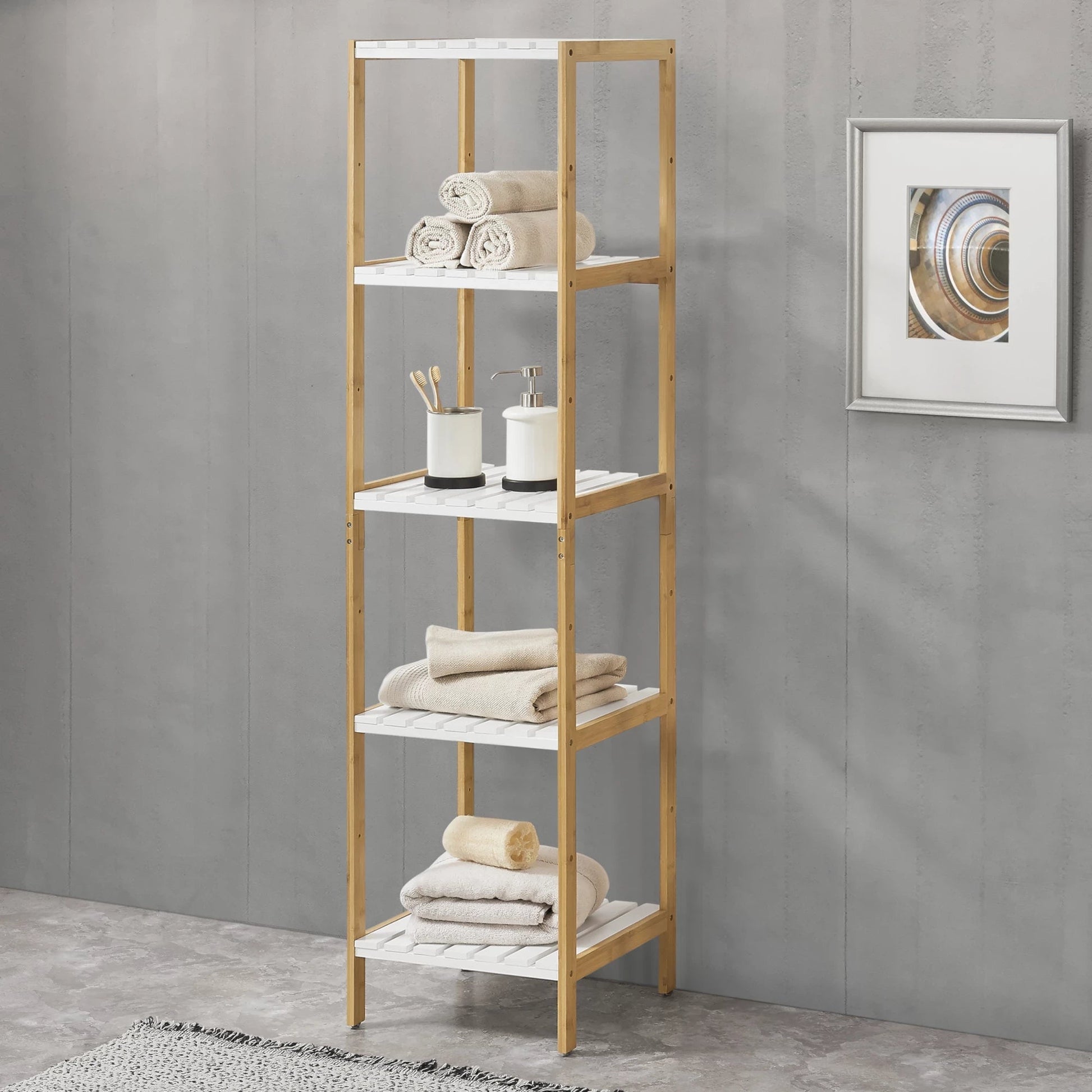 In And OutdoorMatch Opbergrek Ryan - Staand rek - Met 5 planken - Bamboe - Minimalistisch design storage rack