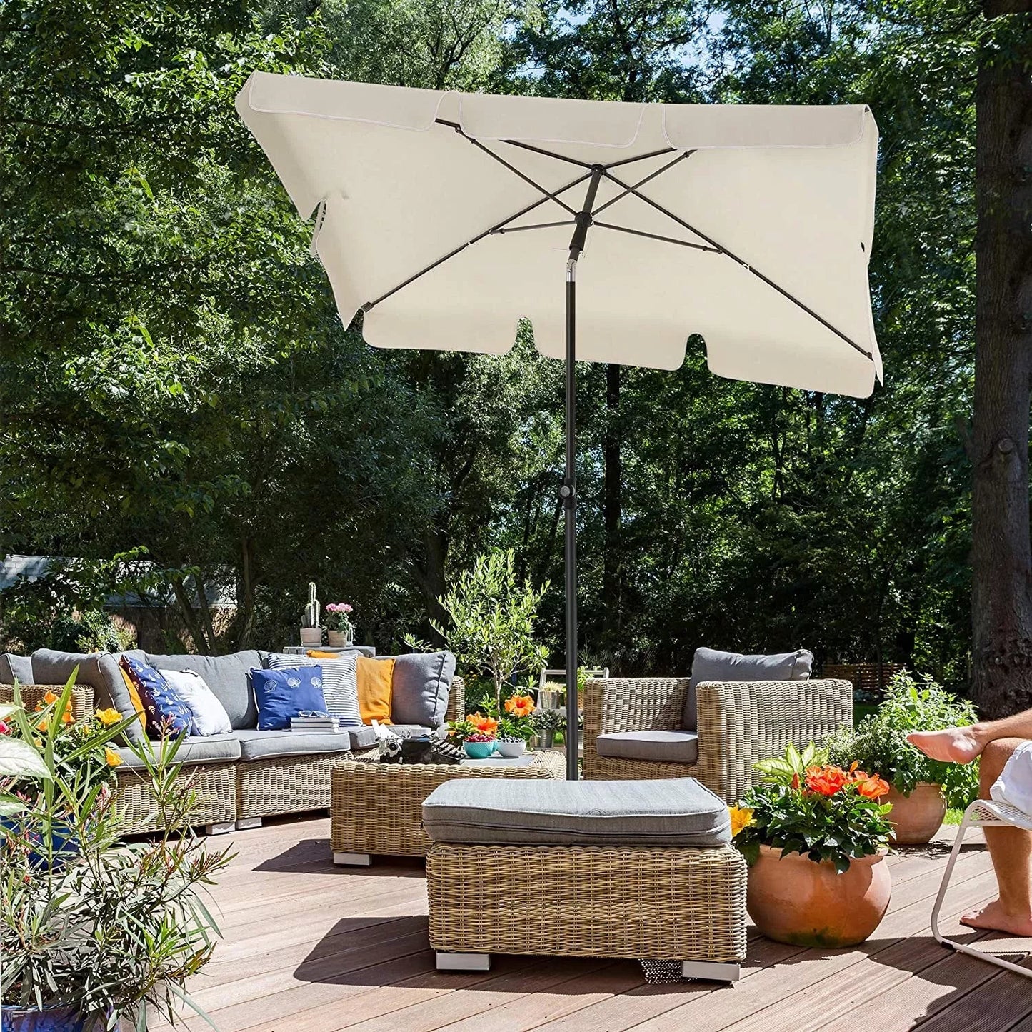 In And OutdoorMatch Parasol Alfred - Rechthoekige Tuinparasol -200x125 cm - UV bescherming tot UPF 50+ - Opvouwbaar - Met PA coating - Tuin - Terras - Zonder standaard - Wit/Beige Sunshade