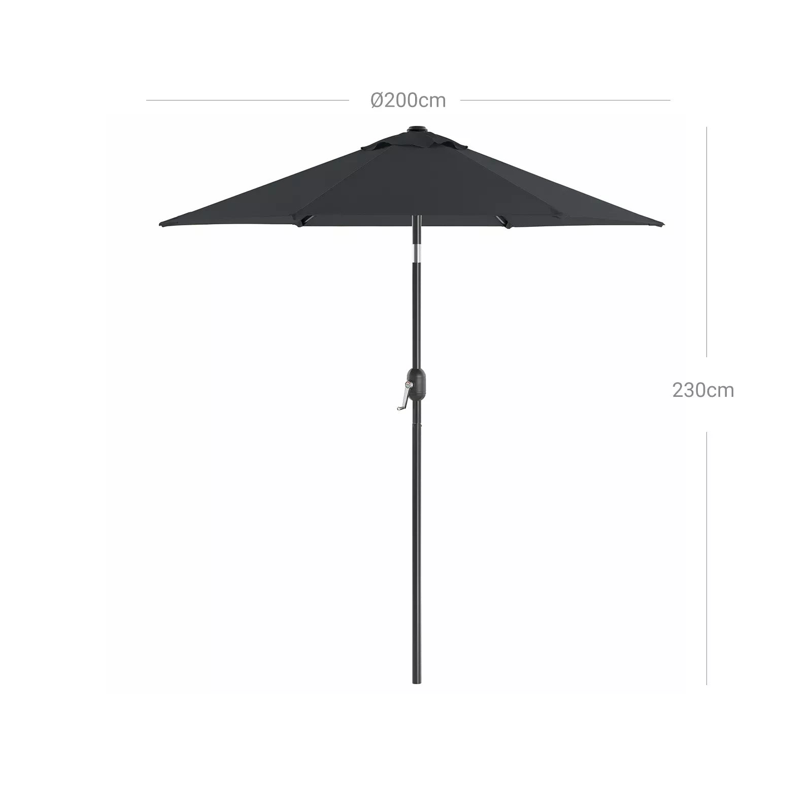 In And OutdoorMatch Parasol Earnestine - 270 cm - Tuinparasol - Market Parasol - UV bescherming tot UPF 50+ - Patio Parasol - Zonwering - Knikarm - Met zwengel - Zonder standaard - Zwart Sunshade