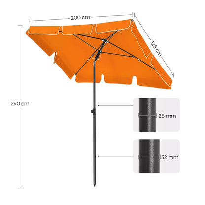 In And OutdoorMatch Parasol Earnestine - Rechthoekige Tuinparasol -200x125 cm - UV bescherming tot UPF 50+ - Opvouwbaar - Met PA coating - Tuin - Terras - Zonder standaard - Oranje Sunshade