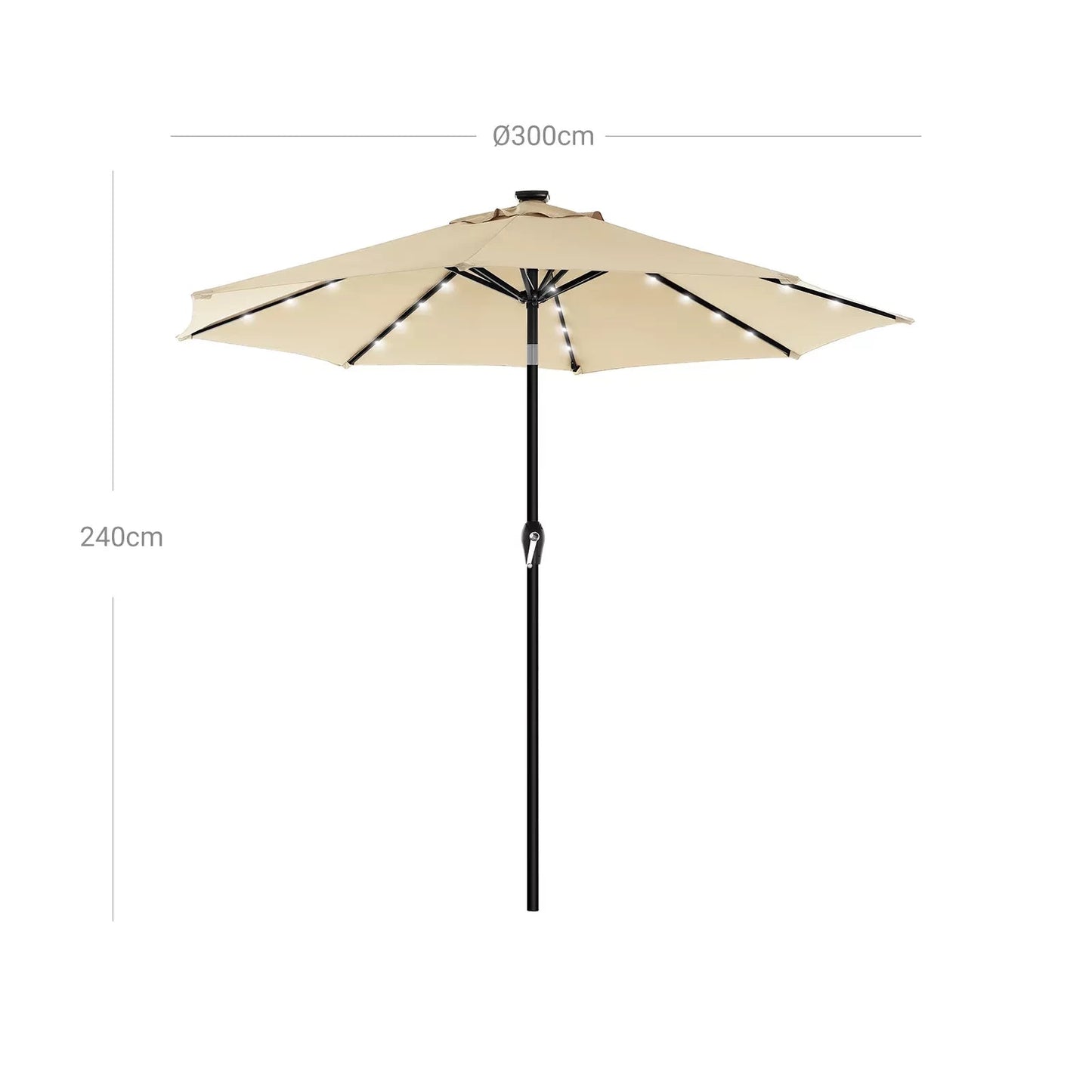 In And OutdoorMatch Parasol Neil - met LED Solar Verlichting - Tuinparasol - 270 cm - UV bescherming tot UPF 50+ - Opvouwbaar - Met Zwengel voor Openen en Sluiten - Zonder Standaard - Zand Sunshade