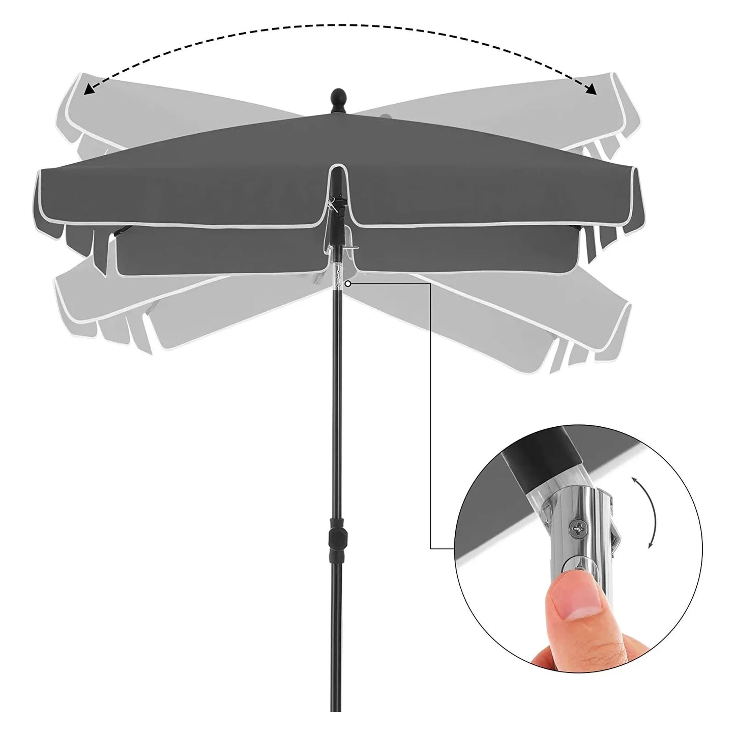 In And OutdoorMatch Parasol Nettie - Rechthoekige Tuinparasol -200x125 cm - UV bescherming tot UPF 50+ - Opvouwbaar - Met PA coating - Tuin - Terras - Zonder standaard - Grijs Sunshade