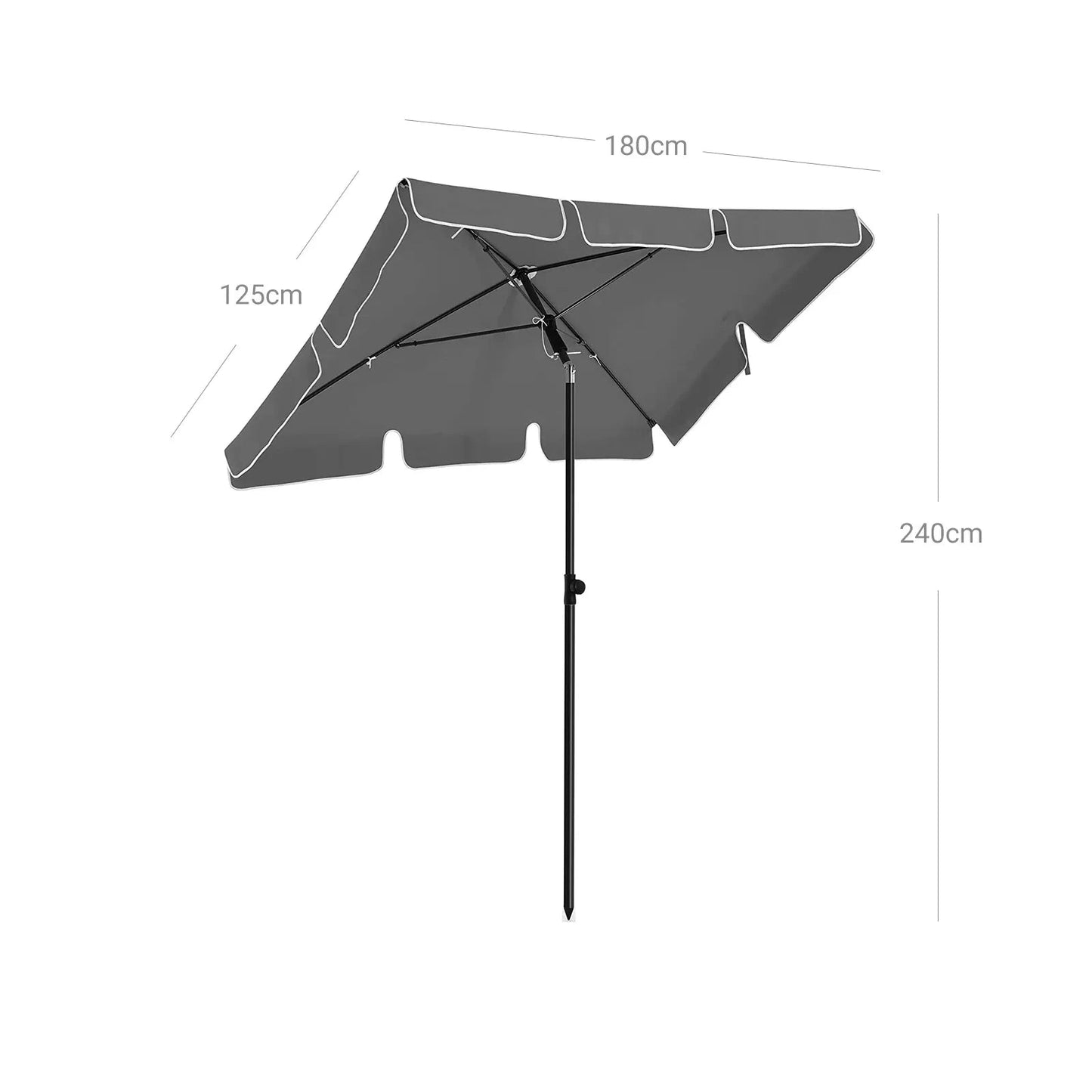 In And OutdoorMatch Parasol Nettie - Rechthoekige Tuinparasol -200x125 cm - UV bescherming tot UPF 50+ - Opvouwbaar - Met PA coating - Tuin - Terras - Zonder standaard - Grijs Sunshade