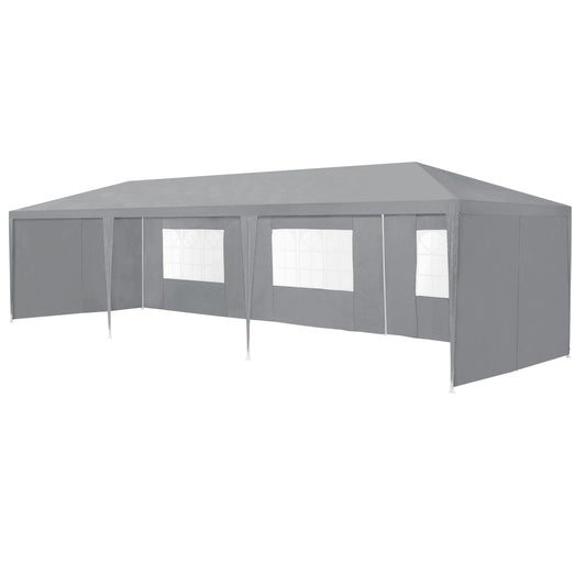 In And OutdoorMatch Pavilion Partytent Lazio - Waterdicht - 8 zijwanden - 9x3x2,55m - Grijs - Polyethyleen en Staal - UV-bestendig en waterdicht Gazebo / Gedeeltelijke Tent