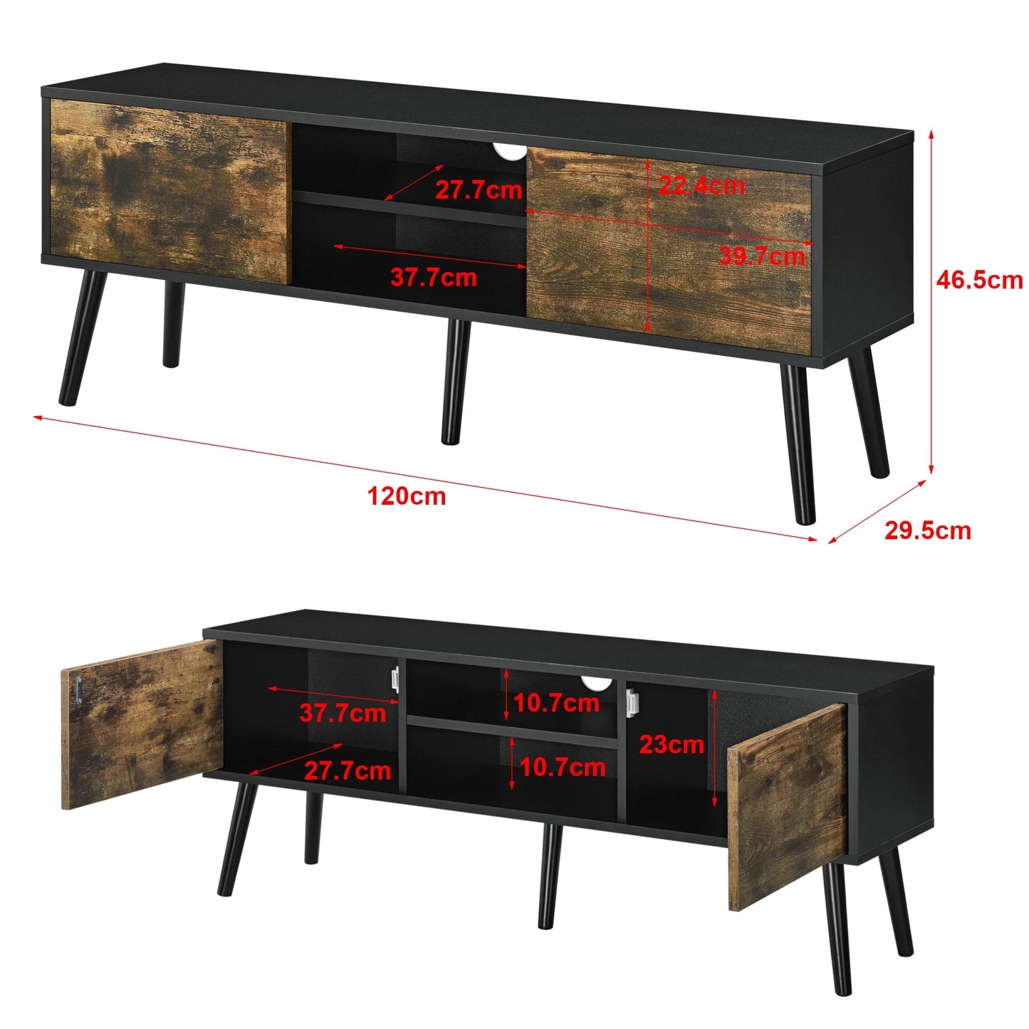 In And OutdoorMatch Robert-meubel Mathilda - 120x29,5x46,5 cm - Zwart en Houtkleurig donker - Spaanplaat en Hout - Stijlvol design TV cabinet