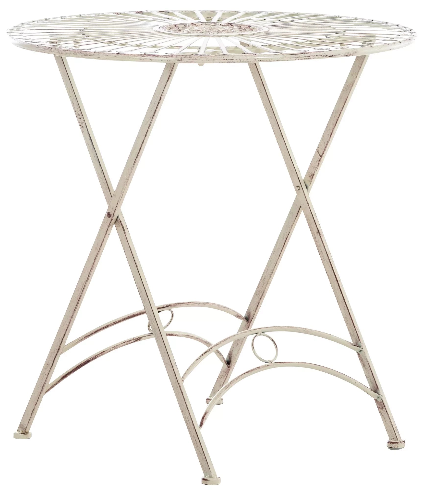 In And OutdoorMatch Ronde metalen tuintafel Lysanne - 4 personen - Weerbestendig - Creme - 71x71x71cm Bijzetttafel