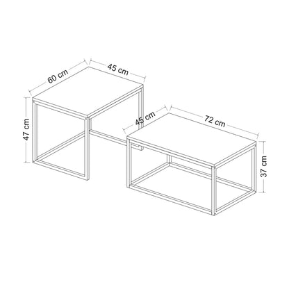 In And OutdoorMatch Salontafel Bettye - Set van 2 - Eiken en Zwart - Spaanplaat en Metaal - Stijlvol Design Bijzetttafel