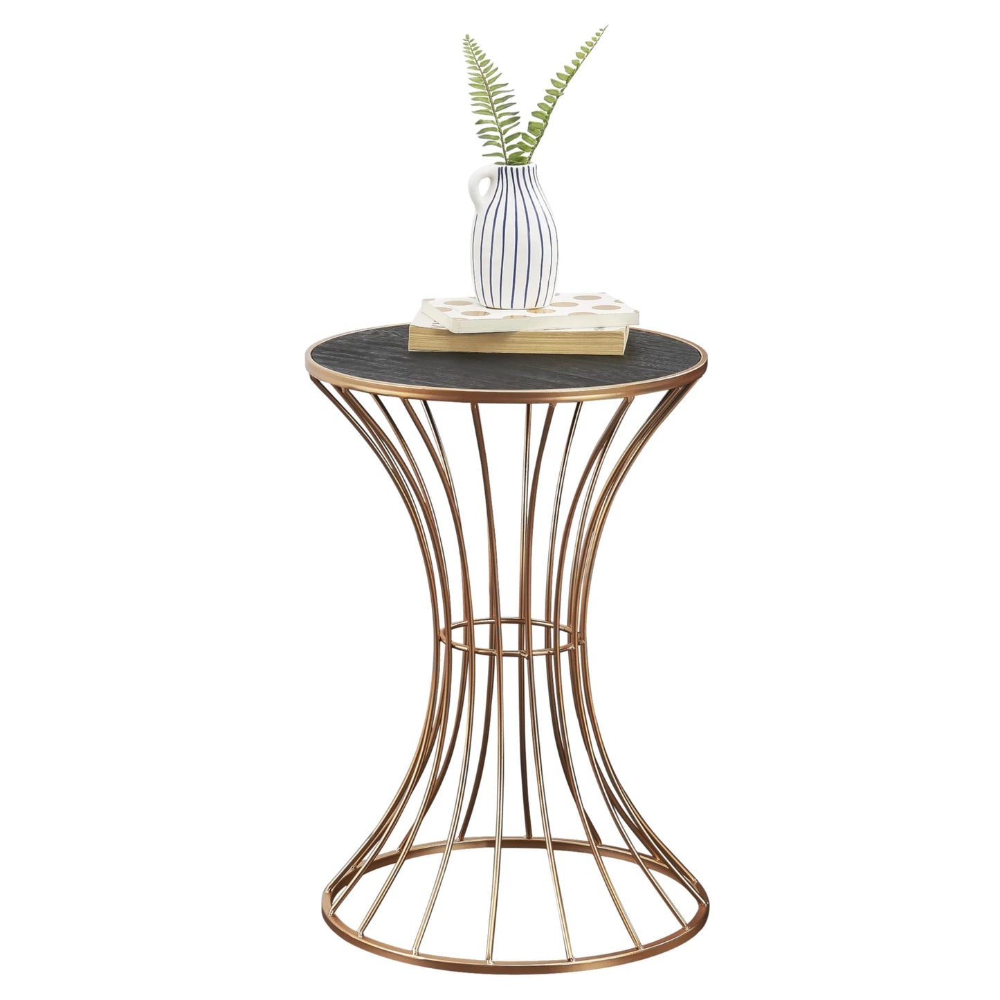 In And OutdoorMatch Salontafel Herminia - Zandloper Rond - 55,5xØ37,5 cm - Metaal - Koperkleurig - Modern Design Bijzetttafel