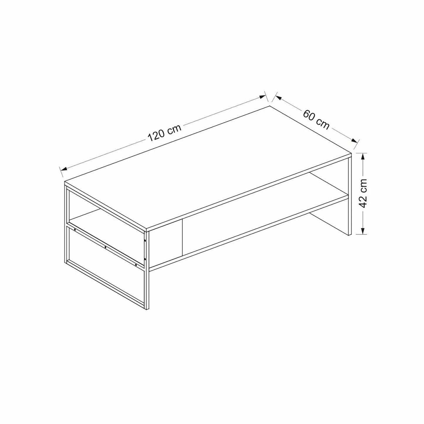 In And OutdoorMatch Salontafel Ian - 42x120x60 cm - Wit en Zwart - Spaanplaat en Metaal - Stijlvol Design Bijzetttafel