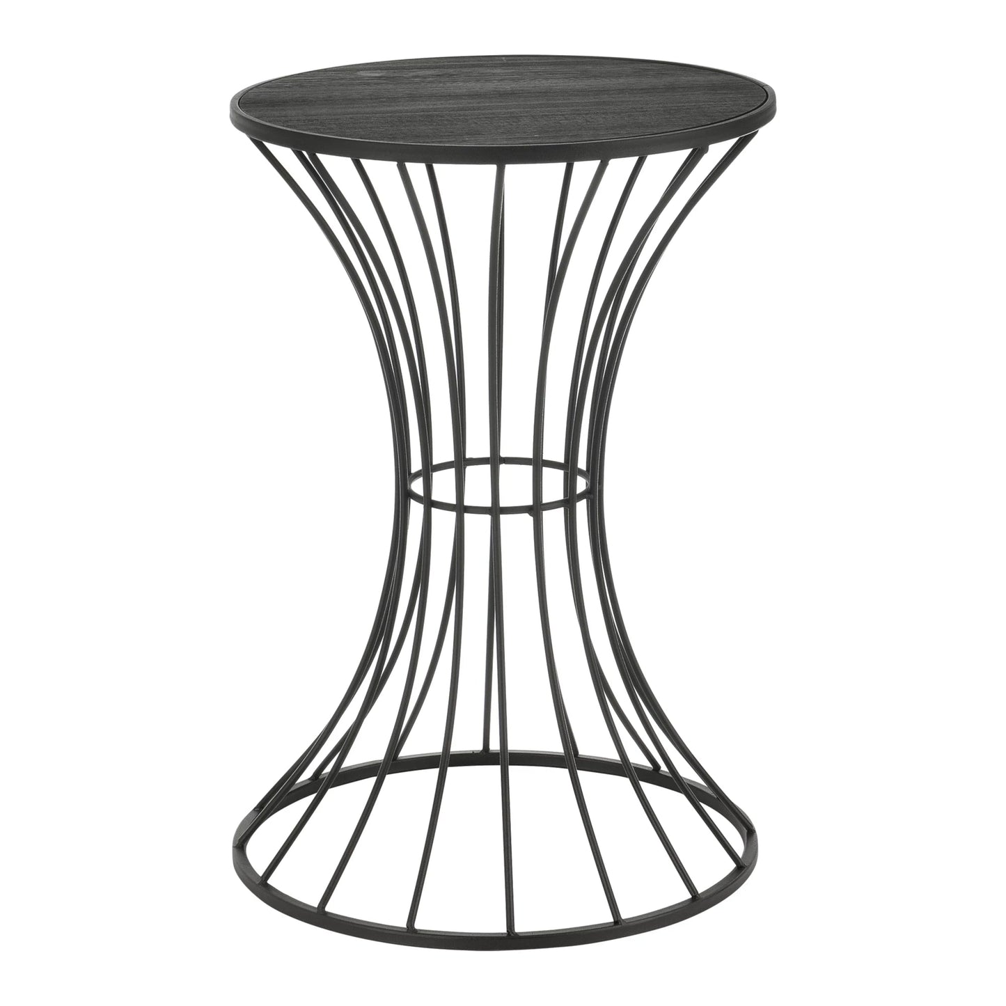 In And OutdoorMatch Salontafel Tiana - Zandloper Rond - 55,5xØ37,5 - Metaal en MDF - Zwart - Bijzetttafel