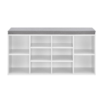 In And OutdoorMatch Schoenenkast Eleonore - 103x30x48 cm - Met Zitkussen - Donkergrijs en Wit - Spaanplaat - Modern Design shoe rack