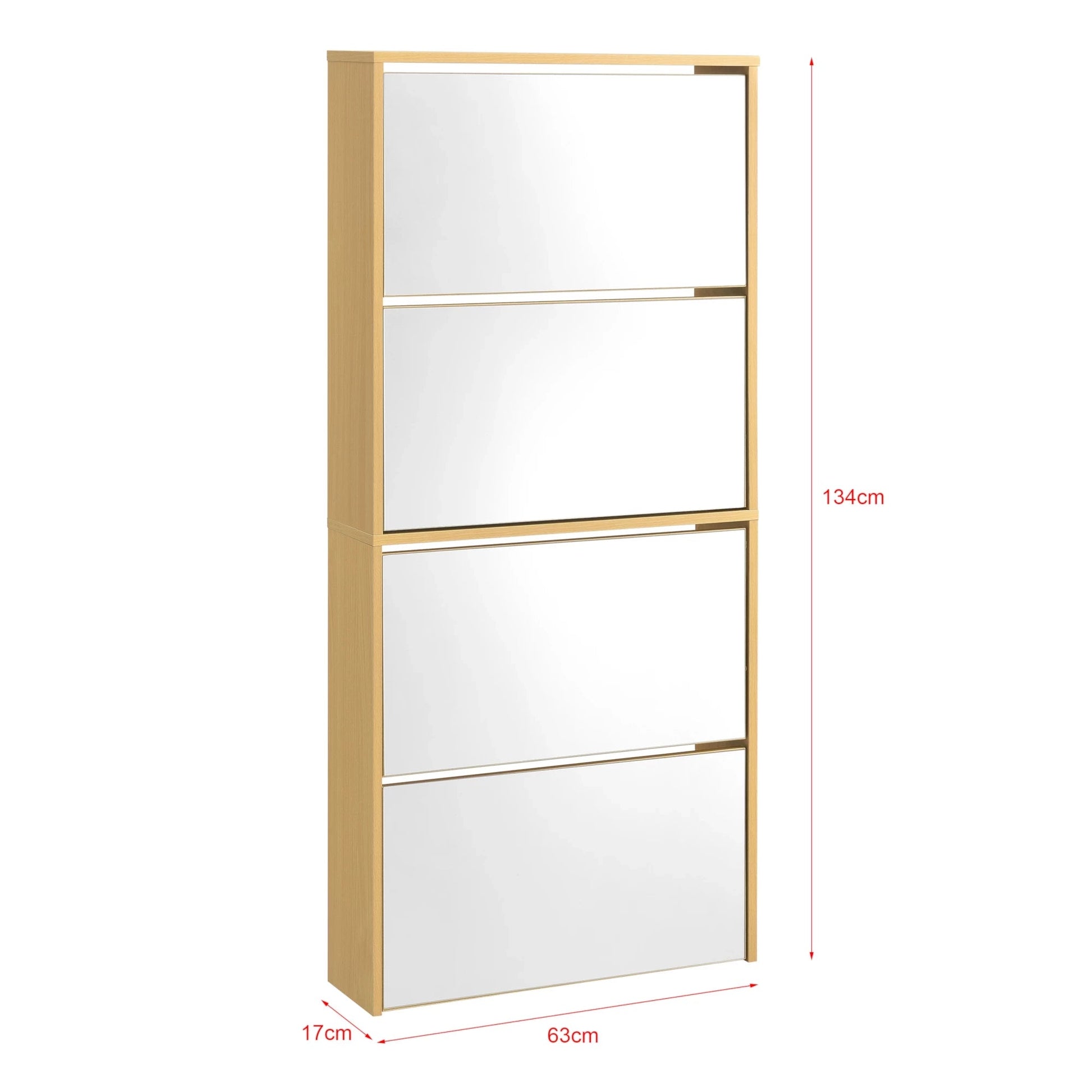 In And OutdoorMatch Schoenenkast Elizabeth - Met Spiegels - Met 4 Vouwdeuren - 134x63x17 cm - Beukenkleurig - Spaanplaat shoe rack