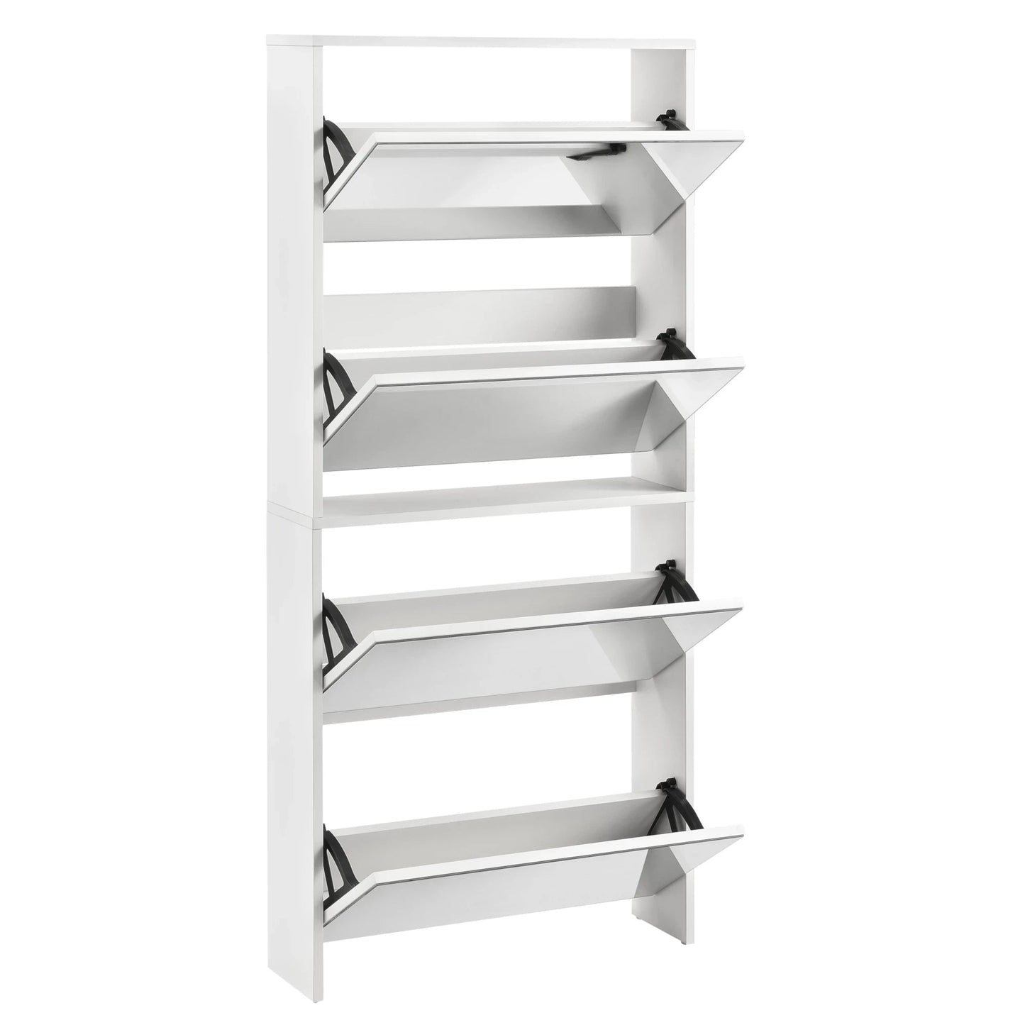 In And OutdoorMatch Schoenenkast Jess - Met Spiegels - Met 4 Vouwdeuren - 134x63x17 cm - Wit - Spaanplaat shoe rack