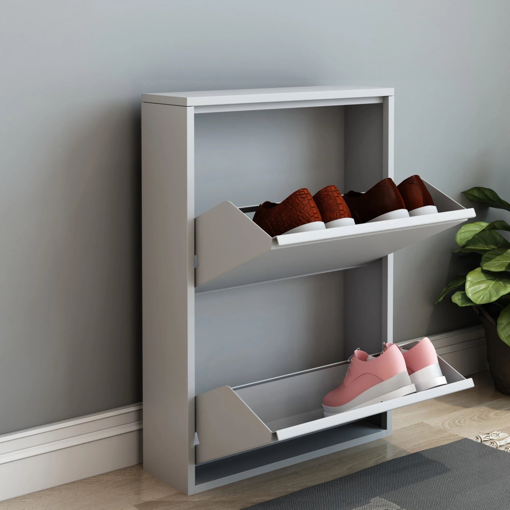 In And OutdoorMatch Schoenenkast Sormi - Met 2 Vouwdeuren - Wit - Metaal - Ruimtebesparend shoe rack