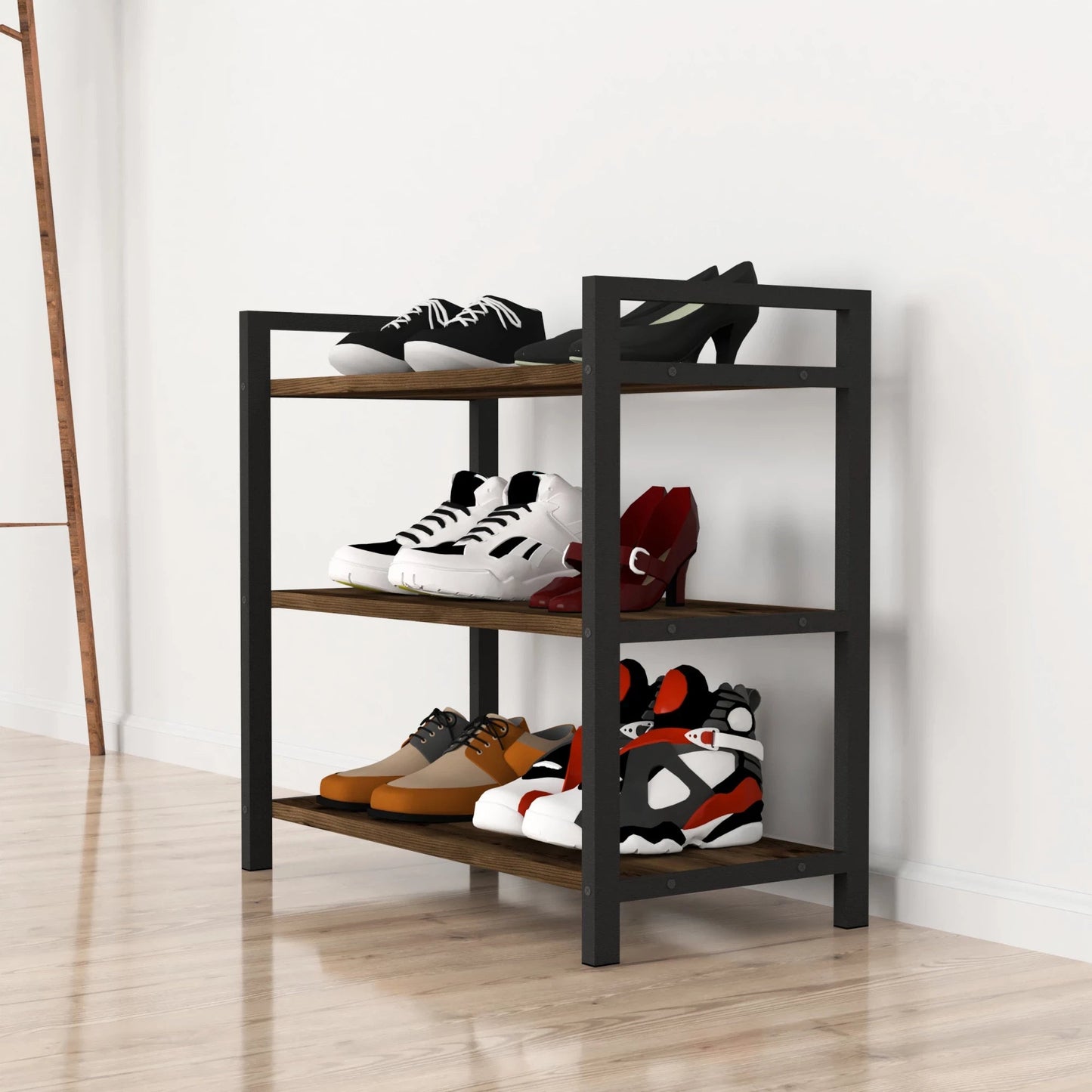 In And OutdoorMatch Schoenenrek Alan - 70x66x36 cm - Eiken Antiek en Antraciet - 70x66x36 cm - Modern Design shoe rack