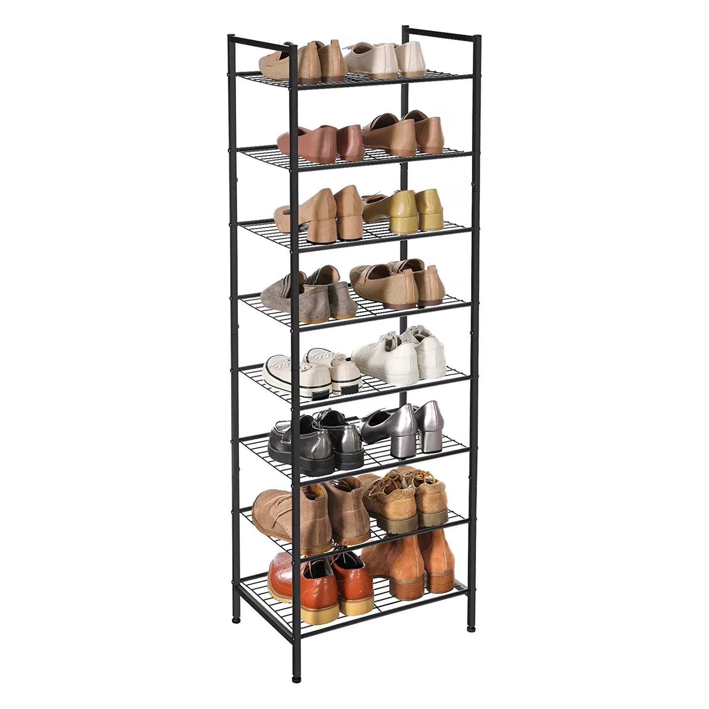 In And OutdoorMatch Schoenenrek Domenic - Met 8 Lagen - Smal - Voor 16-24 paar Schoenen - Space Savin - Veel Opbergruimte - Metalen Rek - 44.6x30.5x128.5cm - Zwart shoe rack