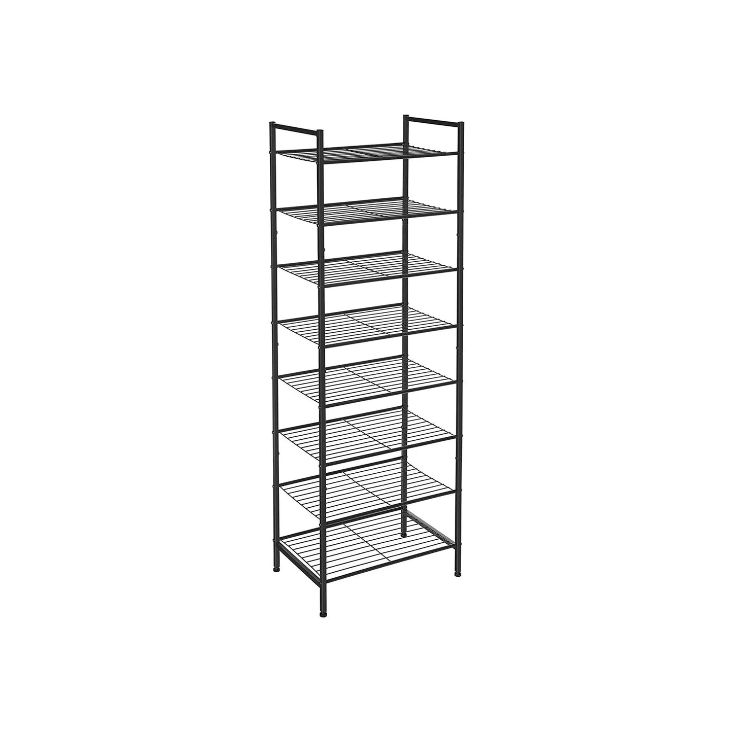 In And OutdoorMatch Schoenenrek Domenic - Met 8 Lagen - Smal - Voor 16-24 paar Schoenen - Space Savin - Veel Opbergruimte - Metalen Rek - 44.6x30.5x128.5cm - Zwart shoe rack