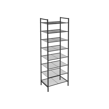 In And OutdoorMatch Schoenenrek Domenic - Met 8 Lagen - Smal - Voor 16-24 paar Schoenen - Space Savin - Veel Opbergruimte - Metalen Rek - 44.6x30.5x128.5cm - Zwart shoe rack