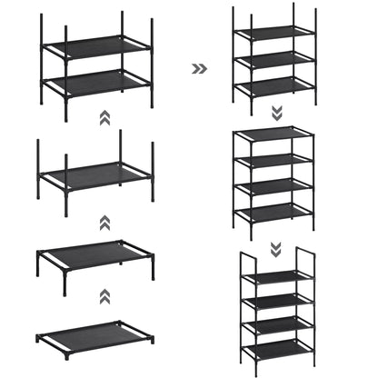 In And OutdoorMatch Schoenenrek Joanne - Set van 2 - Met 4 Planken - Schoenenrek - Schoenenopberger - Metalen Frame - Non-Woven Planken - voor Hal, Slaapkamer - Woonkamer - 45x28x80cm - Zwart shoe rack