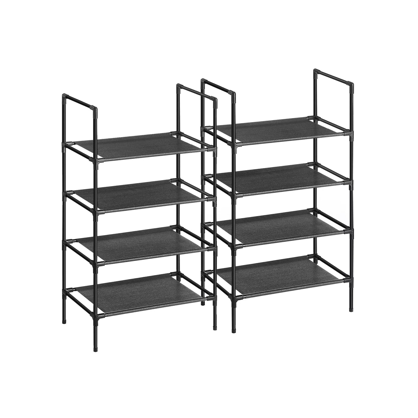 In And OutdoorMatch Schoenenrek Joanne - Set van 2 - Met 4 Planken - Schoenenrek - Schoenenopberger - Metalen Frame - Non-Woven Planken - voor Hal, Slaapkamer - Woonkamer - 45x28x80cm - Zwart shoe rack