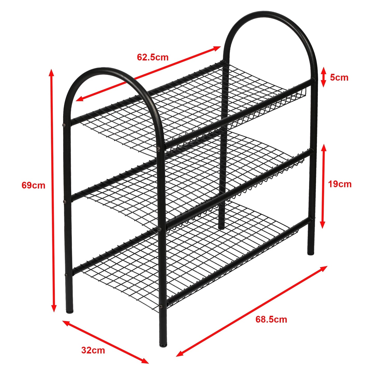 In And OutdoorMatch Schoenenrek Pori - Met 3 Planken - 69x68.5x32cm - Metaal - Zwart shoe rack