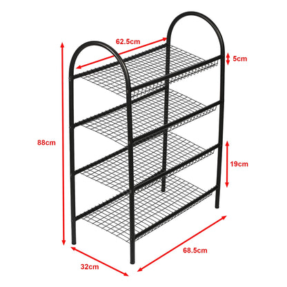 In And OutdoorMatch Schoenenrek Stey - Met 4 Planken - 88x68.5x32cm - Metaal - Zwart - Decoratief Design shoe rack