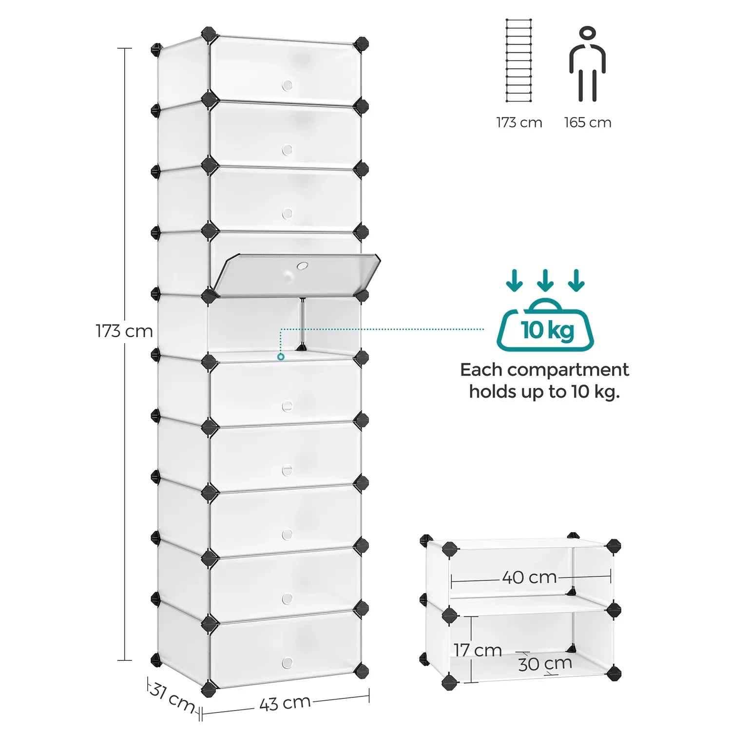 In And OutdoorMatch Schoenenrek Winfield - Wit - 20 paar schoenen - Schoenenkast - Hoogte 173cm shoe rack