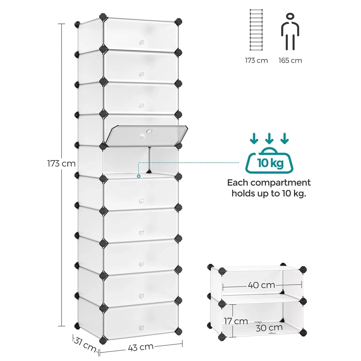 In And OutdoorMatch Schoenenrek Winfield - Wit - 20 paar schoenen - Schoenenkast - Hoogte 173cm shoe rack