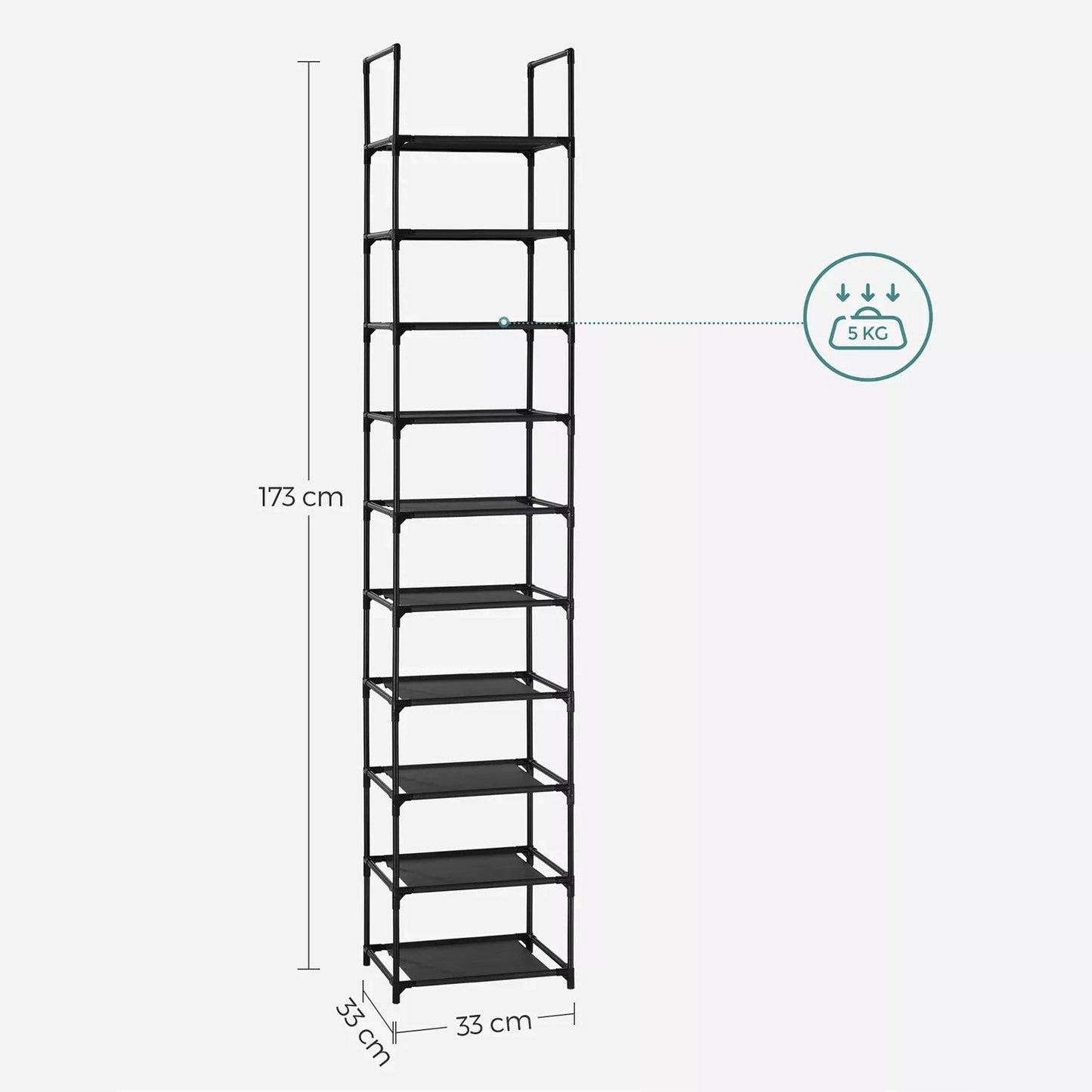 In And OutdoorMatch Schoenenrek metaal Cordie - 10 paar schoenen - Schoenenkast - 33x33x173 cm shoe rack