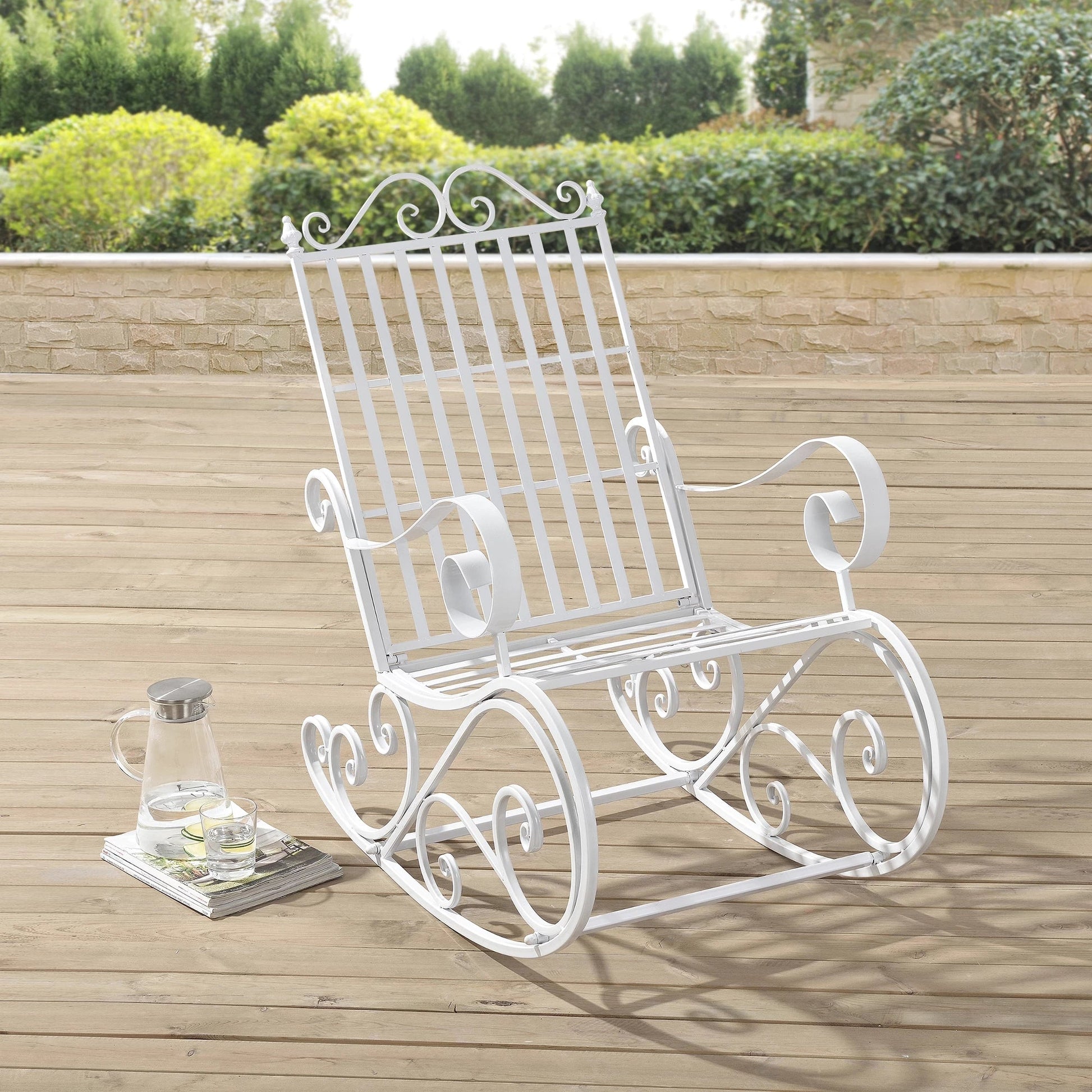 In And OutdoorMatch Schommelstoel Ariane - Metaal - 92x59x90 cm - Wit - Weerbestendig - Stabiel Mental Swing Bench - Klassiek Design Garden Chair