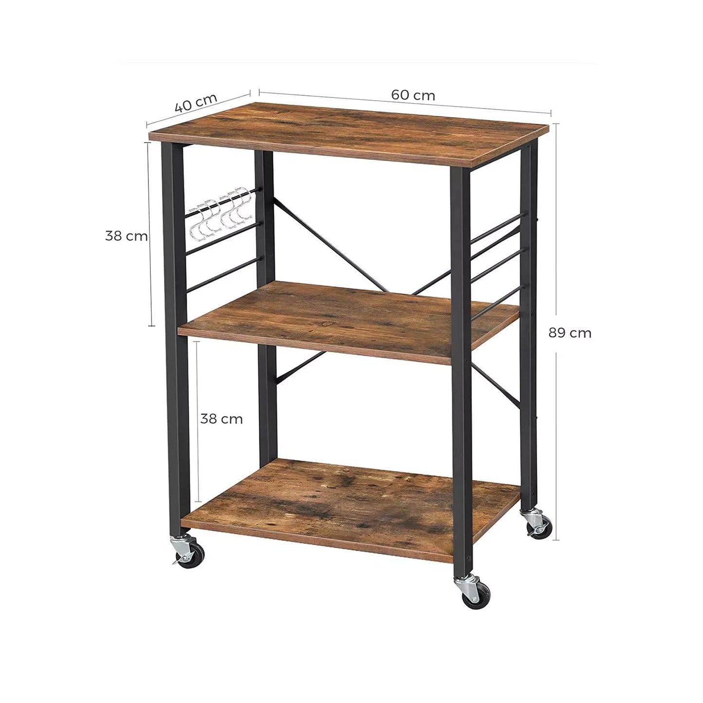 In And OutdoorMatch Serveerwagen Jaylon - Op wielen - Serveerwagen - Industrieel - Barwagen - Drankenwagen - 3 bladen - 60x40x89cm kitchen rack