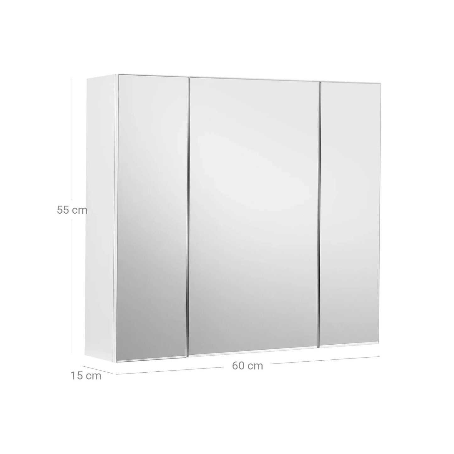 In And OutdoorMatch Spiegelkast Geoffrey - Badkamerkast - 3 Deurs - 60x15x55cm - met Verstelbare Planken - Modern Wit Mirror cabinet