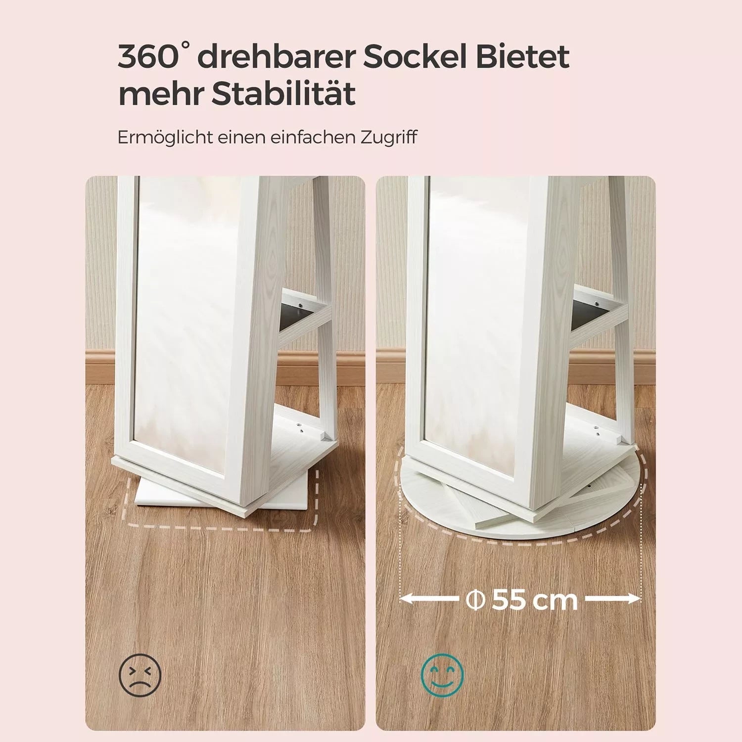 In And OutdoorMatch Spiegelkast Joana - 360 graden draaibaar - Met slot - Juwelenkast Staand - Sieradenkast spiegel - Sieradendoos - 54x54x161cm Mirror cabinet