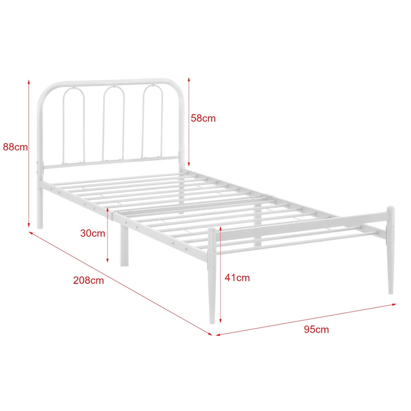 In And OutdoorMatch Stalen Bed Ora - Bedframe - Met bedbodem - 90x200 cm - Wit - Modern design Bedframe