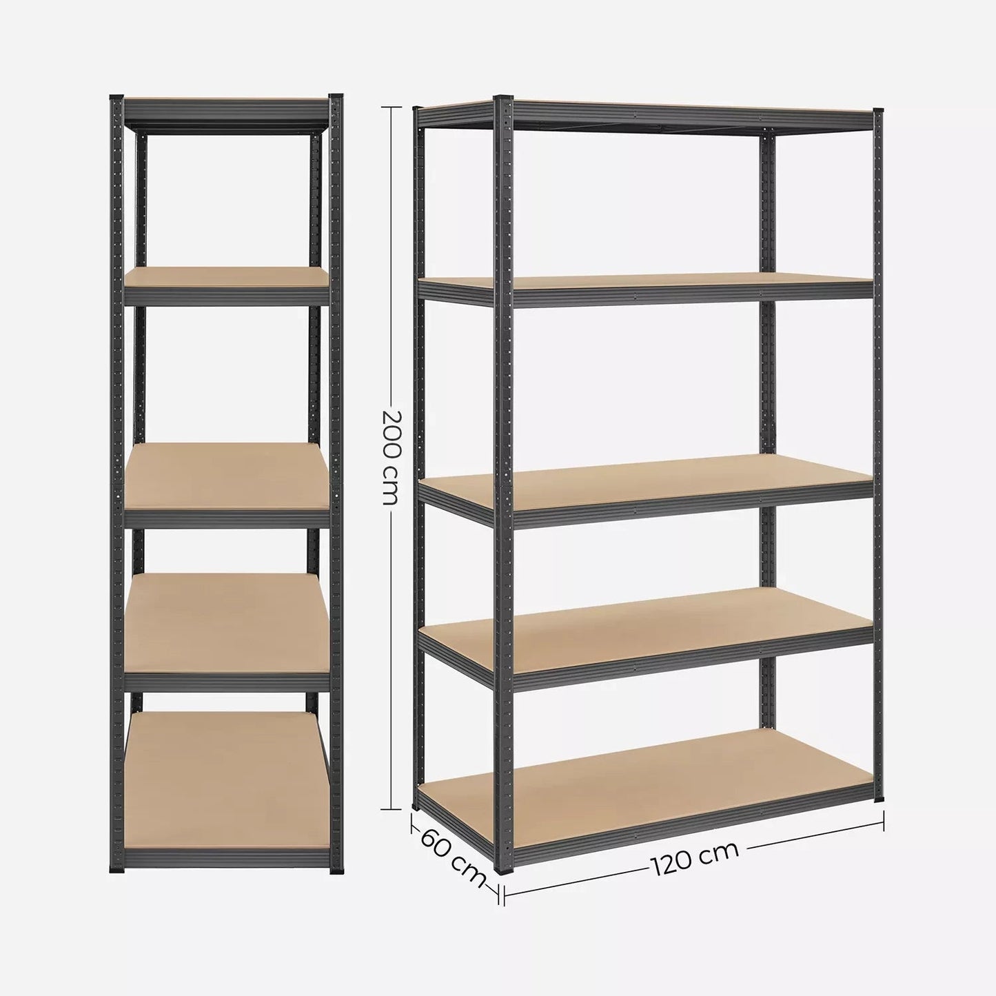 In And OutdoorMatch Stellingkast Rose - 60x120x200cm - Set van 2 - Opbergrek - Metaal - 875 kg draagvermogen - 5 Verstelbare lagen storage rack