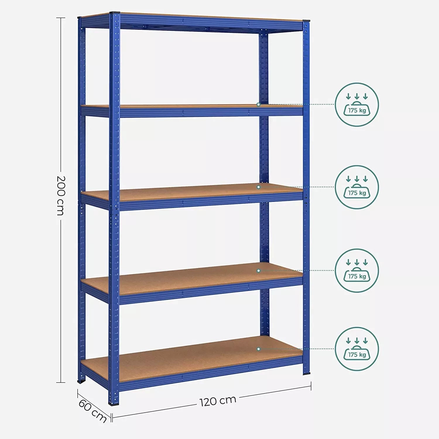 In And OutdoorMatch Stellingkast Sarah - 60x120x200cm - Opbergrek - Metaal - 875 kg draagvermogen - 5 Verstelbare lagen storage rack