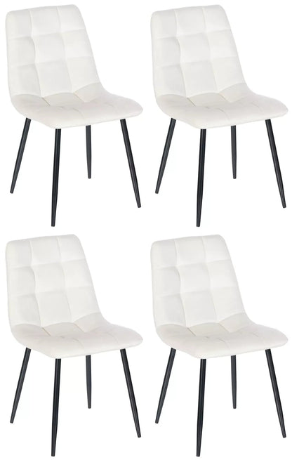 In And OutdoorMatch Stoel Bette - Eetkamerstoel - White Velvet - Zwarte poten - set van 4 - Zithoogte 48cm - deluxe Eetkamerstoel