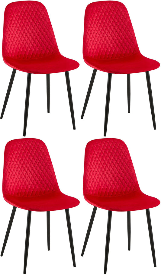 In And OutdoorMatch Stoel Tori - Rood - Set van 4 - Fluweel - Hoge kwaliteit bekleding - Luxe stoel - Moderne look Eetkamerstoel