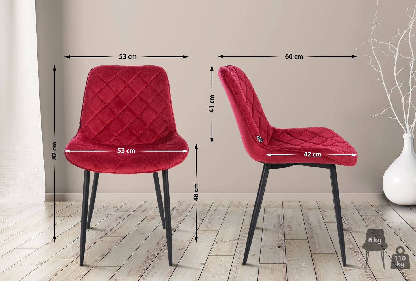 In And OutdoorMatch Stoelen Marlee - Rood - Set van 4 - Fluweel - Hoogwaardige bekleding - Stijlvolle stoelen - Luxe uitstraling Eetkamerstoel