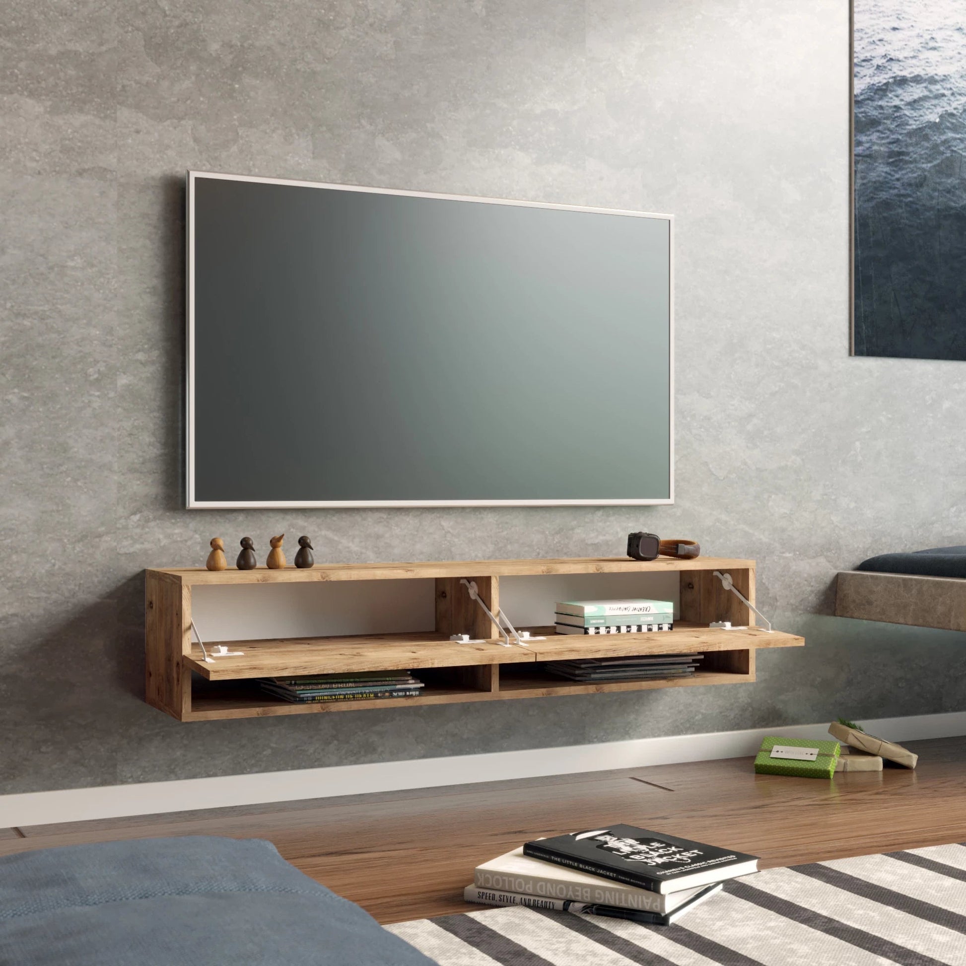 In And OutdoorMatch TV Kast Giggs - TV Meubel - TV meubel - 2 Opbergvakken - 140x31,5x29,5cm - Houtkleurig - Sierkast TV-meubel