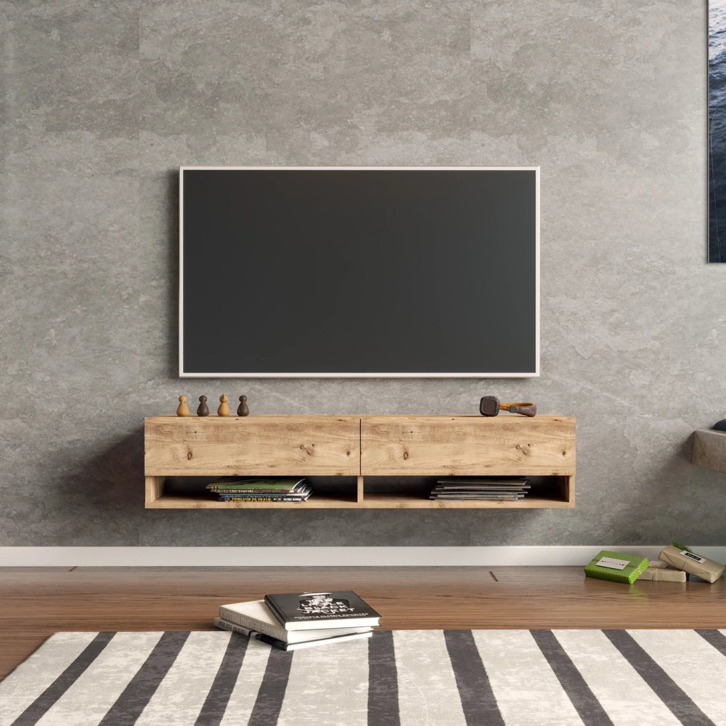 In And OutdoorMatch TV Kast Giggs - TV Meubel - TV meubel - 2 Opbergvakken - 140x31,5x29,5cm - Houtkleurig - Sierkast TV-meubel