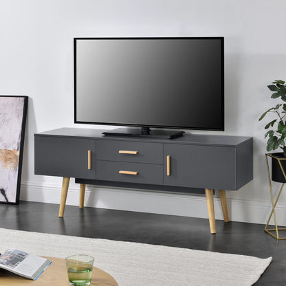 In And OutdoorMatch TV Kast Ressie - Met 2 Lades - 140x40x56 cm - Donkergrijs - Spaanplaat en Hout - Stijlvol Design TV cabinet