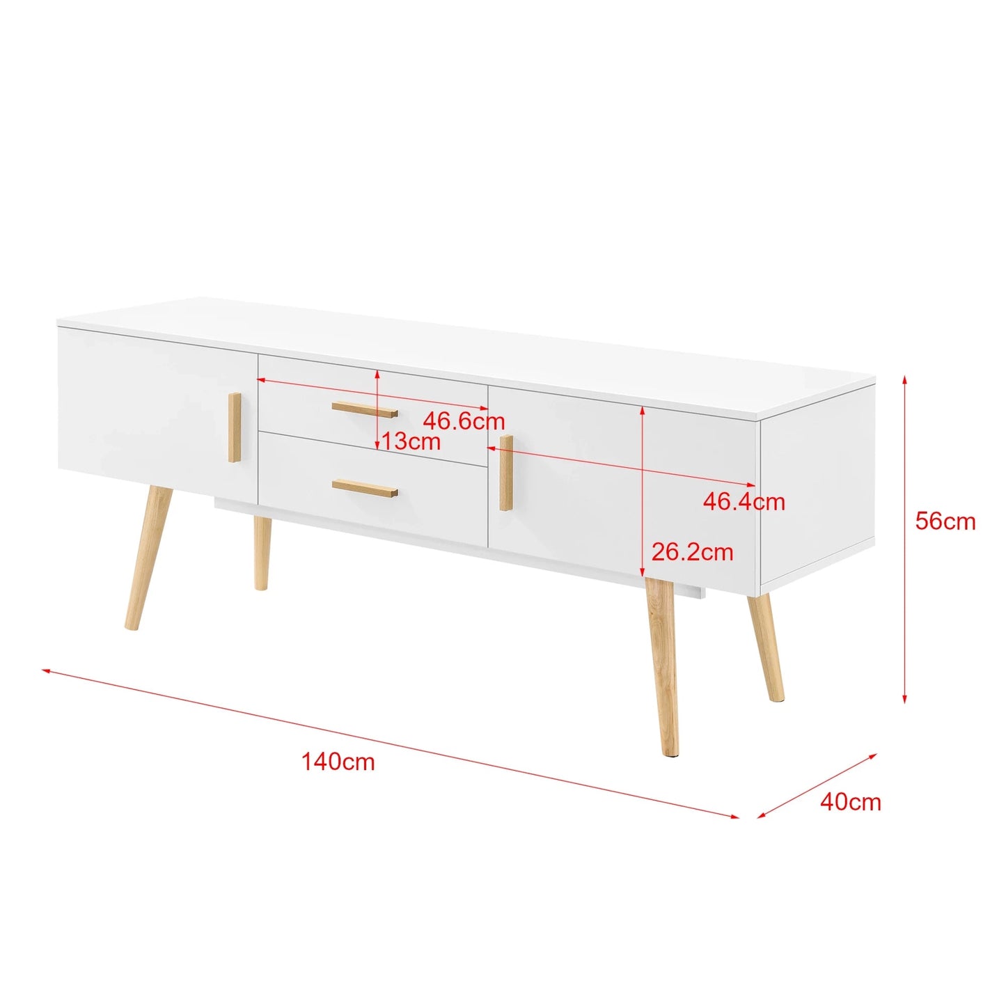 In And OutdoorMatch TV Kast Ressie - Met 2 Lades - 140x40x56 cm - Wit - Spaanplaat en Hout - Stijlvol Design TV cabinet