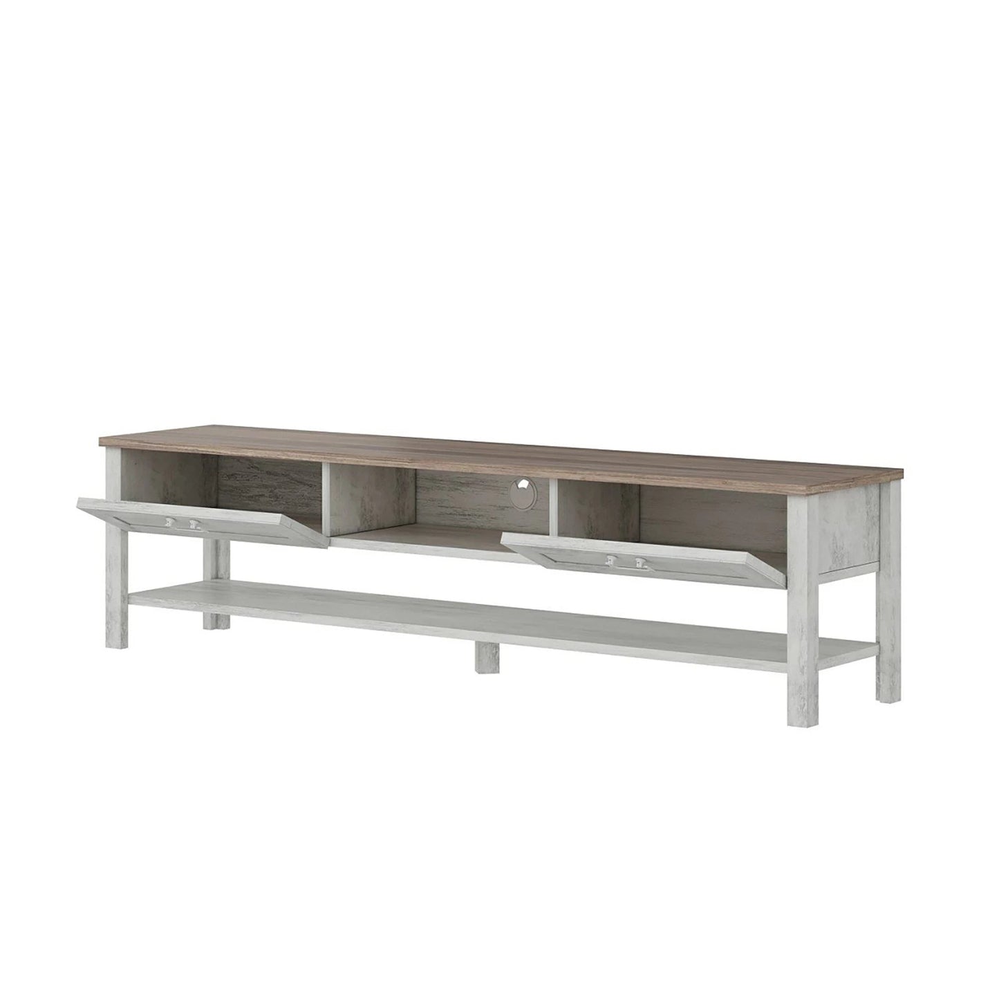 In And OutdoorMatch TV Meubel Jamil - Spaanplaat - 161x35,5x42 cm - Wit antiek en Eikenkleurig - Met 2 Lades - 1 Plank - Stijlvol Design TV cabinet