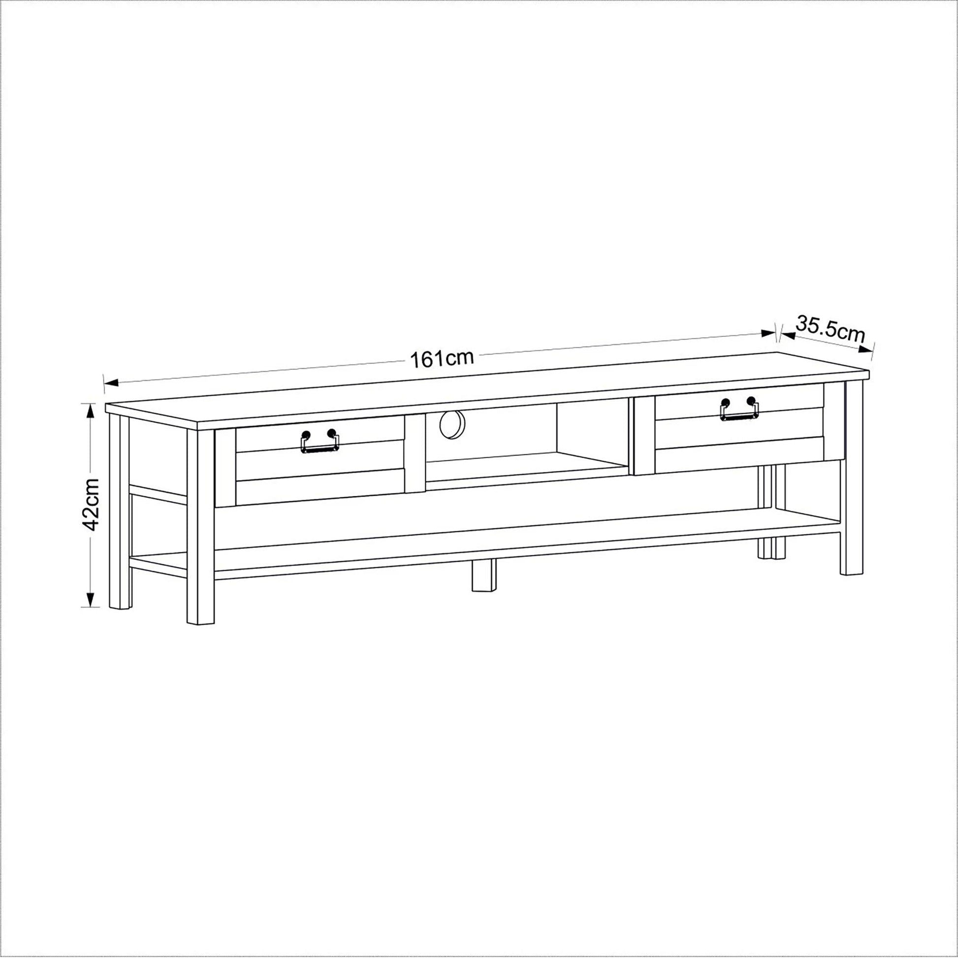 In And OutdoorMatch TV Meubel Jamil - Spaanplaat - 161x35,5x42 cm - Wit antiek en Eikenkleurig - Met 2 Lades - 1 Plank - Stijlvol Design TV cabinet