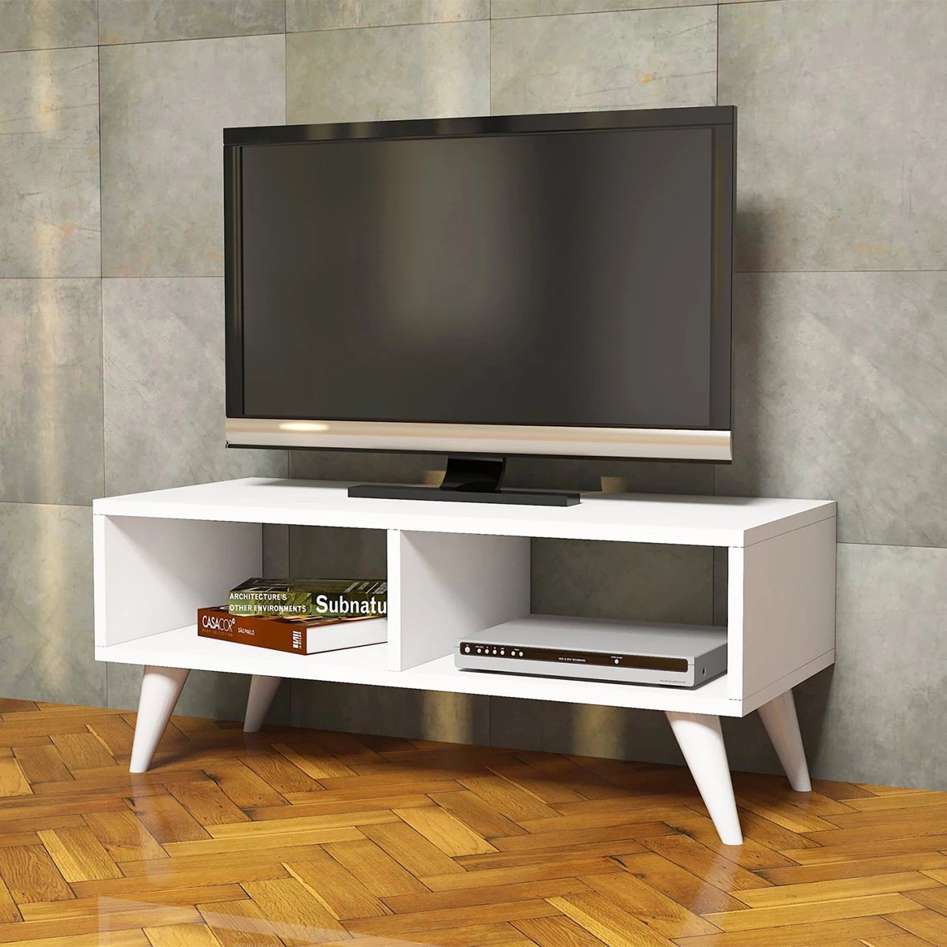 In And OutdoorMatch TV meubel Earnest - 90x35x35 cm - Wit - Spaanplaat en Kunststof - Modern Design TV-meubel